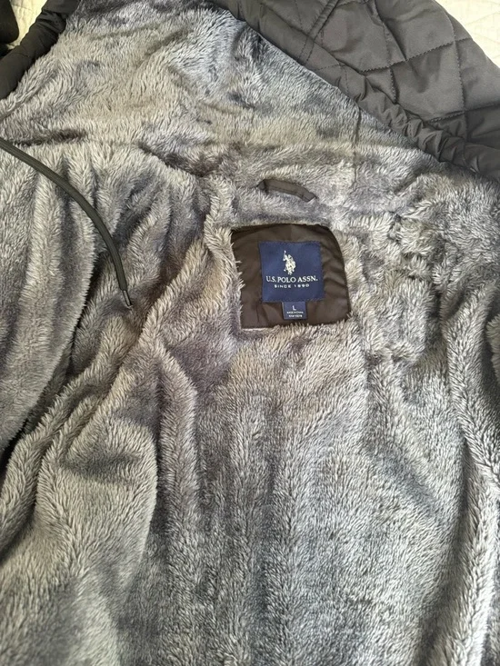 U.S. Polo Assn Quilted Jacket Men L Fleece Lined Hooded Coat Black Winter Casual - Picture 4 of 7